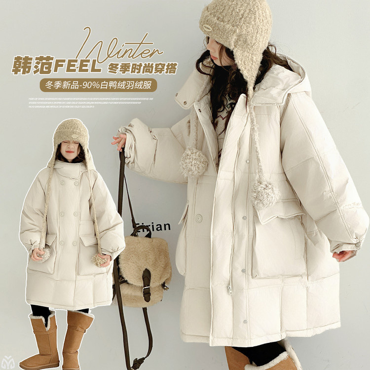 女童跨境羽绒服过膝2025新款儿童冬装洋气韩系大童棉服外套中长款