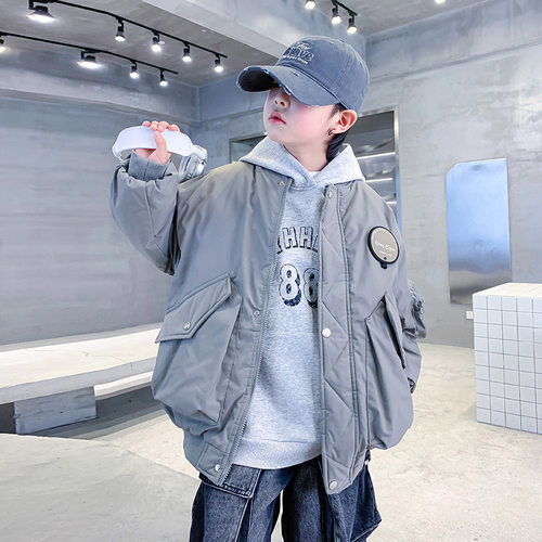 男童潮牌夹棉加厚棒球棉服冬装2025新款儿童棉衣冬季工装棉袄外套