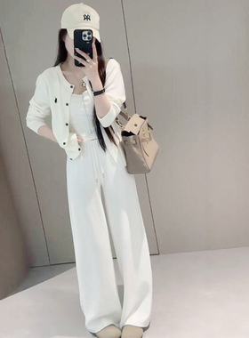 软糯白色裤子2024秋冬季新款高腰宽松显瘦休闲裤垂感高级感阔腿裤