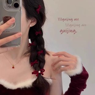 珍珠蝴蝶结发夹新年红色发饰本命年发卡过年配饰夹子侧边刘海边夹