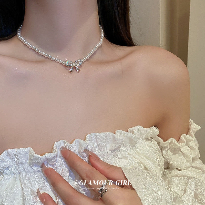 天然珍珠吊坠项链配饰女款配裙子日常百搭礼服锁骨链轻奢小众颈链