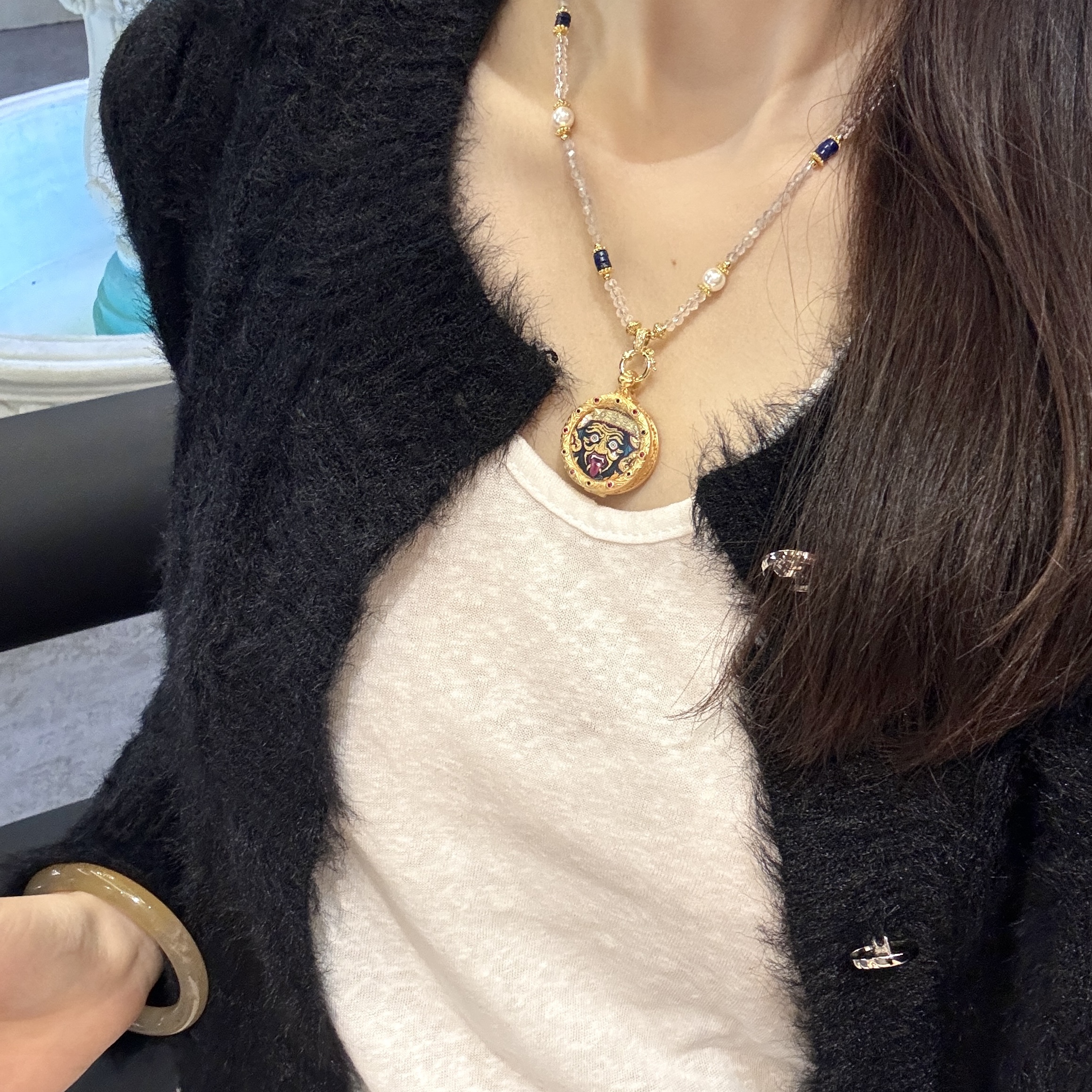 热贡唐卡半手绘描金扎基拉姆嘎乌盒招财吸金护身符吊坠项链