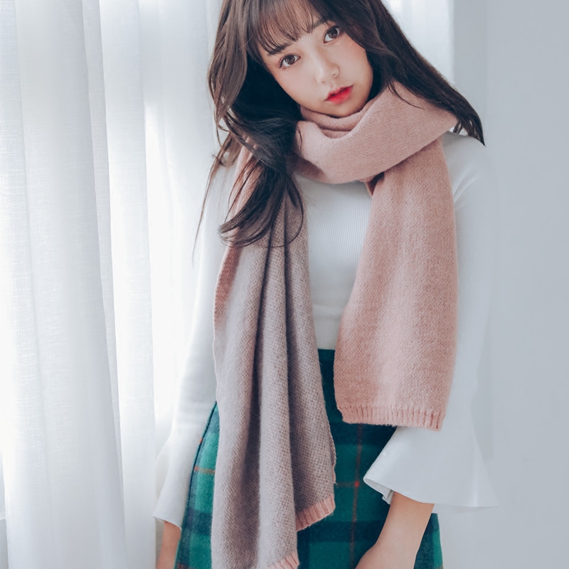 菠萝小清新双面围巾百搭加厚保暖针织仿羊绒长围脖女冬季新款披肩