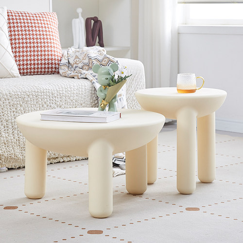 法式奶油风圆形茶几小户型简约客厅家用网红民宿个性创意阳台茶桌