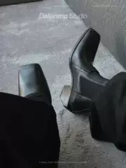 Thick-Soled Square-Toe Boots for Men, Chunky Heel Height-Increasing Chelsea Boots, Elastic Slip-On Short Boots, Short-Cut Ro Dark Cool Leather Boots