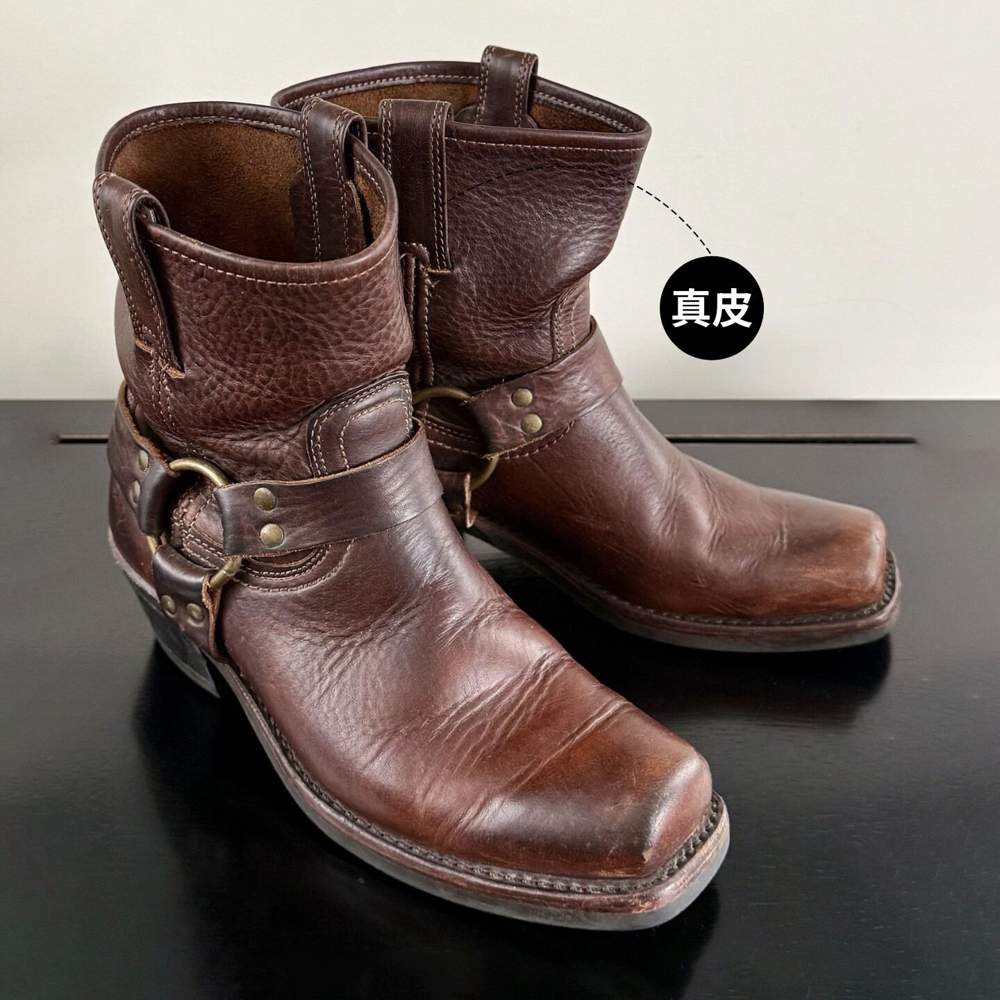 thumbnail for Vintage reddish-brown engineering boots, square-toe chunky-heeled short boots, metal decorative motorcycle boots, sleeve boots, vintage boots, cool vintage boots