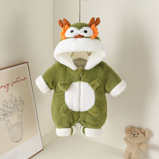 一岁宝宝冬天衣服加绒出门外套棉衣婴儿连体衣冬加厚外出服超洋气