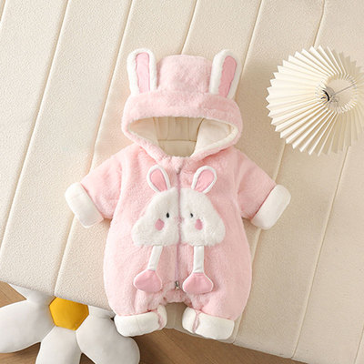 婴儿冬款加绒加厚保暖哈衣