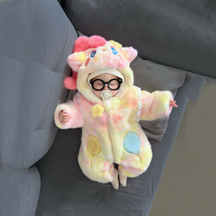 小月龄宝宝外出服冬装加厚可爱超萌婴儿连体衣冬季毛毛衣外穿棉服