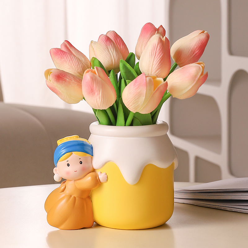 两用珍珠女孩客厅收纳插花摆件