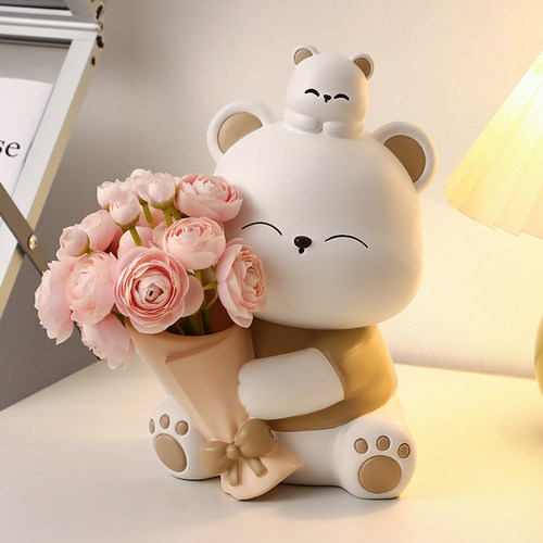 可爱捧花熊客厅装饰治愈礼物女生