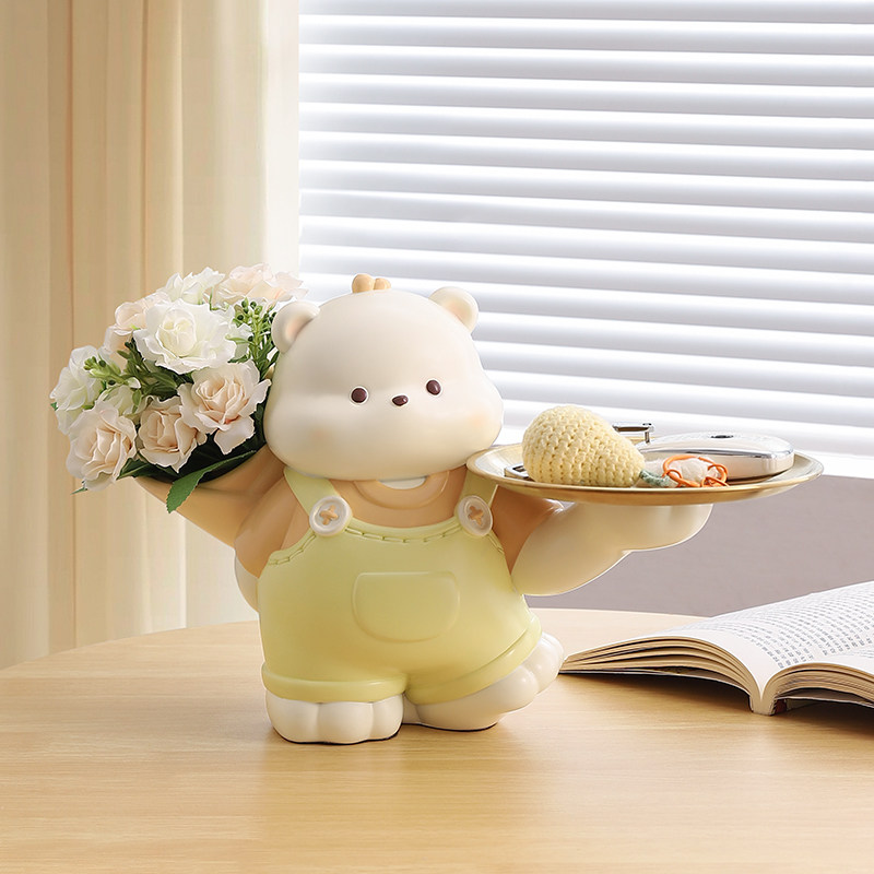 托盘暴力熊客厅插花收纳装饰摆件