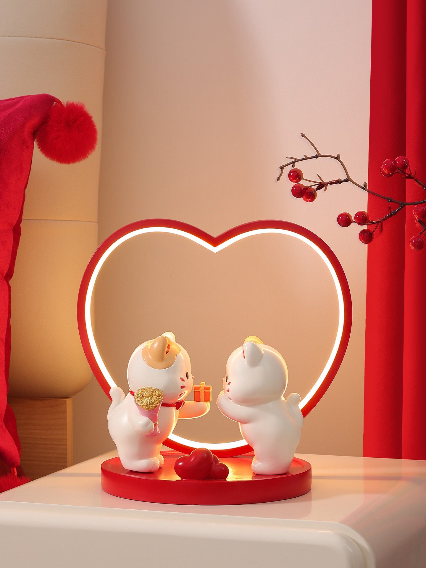 结婚喜庆猫长明灯摆件新人新婚礼物送新娘小众高级轻奢婚房装饰品