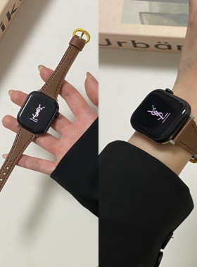 适用iwatch苹果s11手表带s10小蛮腰真皮s987高级感applewatch女se