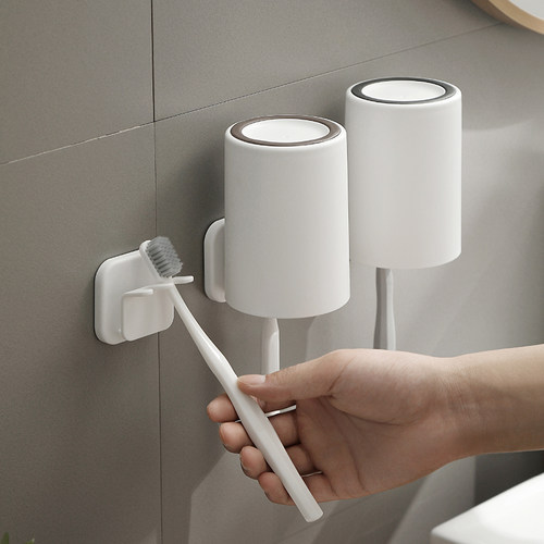 简约牙刷架免打孔壁挂刷牙杯套装