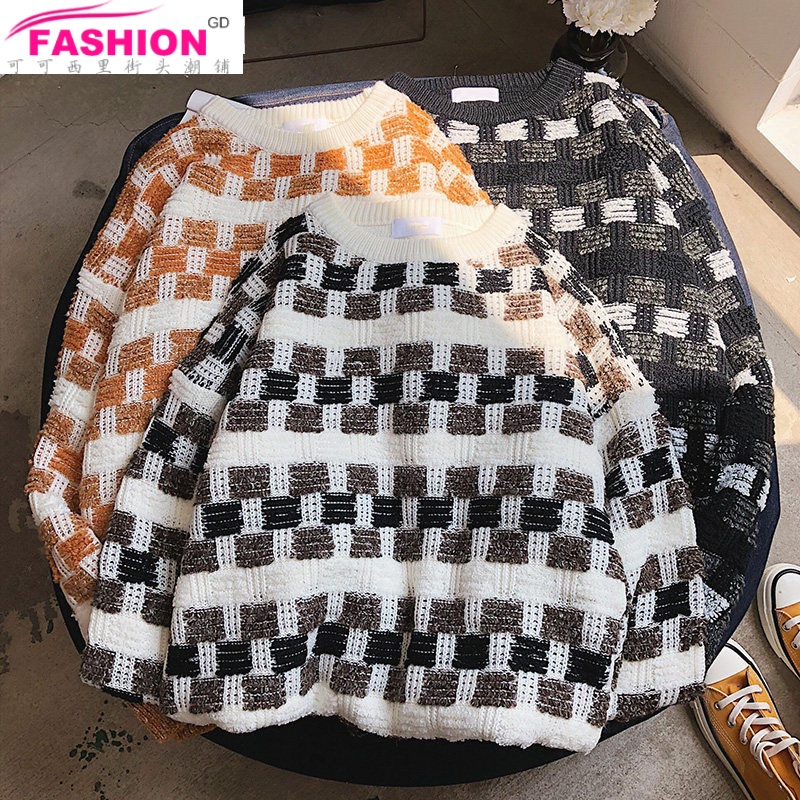 冬季圆领宽松毛衣男韩版潮流个性男士线衣针织衫男外套情侣bf港风|msdalam kategori Pakaian Lelaki, baju sejuk/sweater - dari Buy2taobao.com untuk memberikan perkhidmatan ejen Taobao profesional membeli