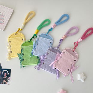 ins风少女绑带毛绒卡套DIY追星3寸小卡展示卡套学生丝带挂绳卡包