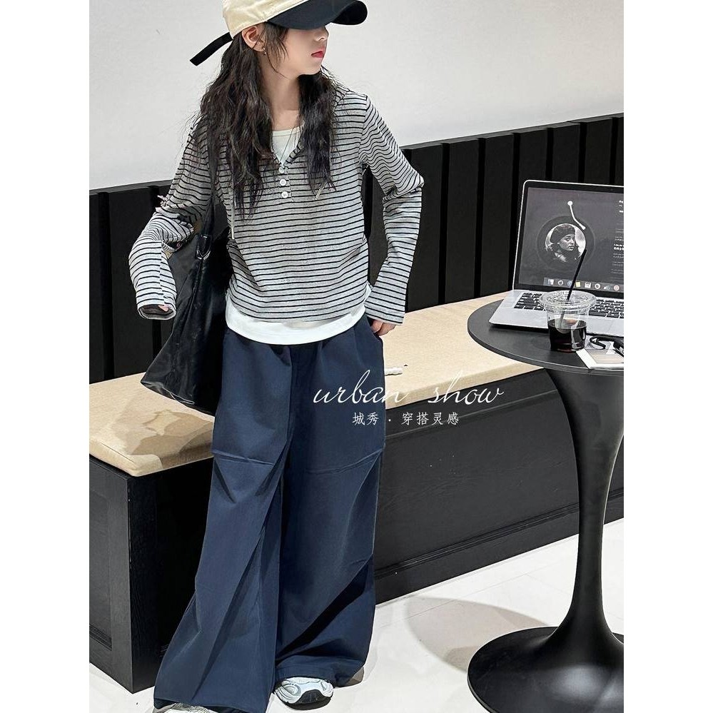 官方正品女童加绒套装2025新款儿童条纹连帽上衣中大童休闲裤加厚