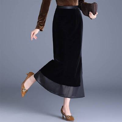 官方正品气质金丝绒半身裙2025秋冬季新款女装高腰A字裙时尚包臀