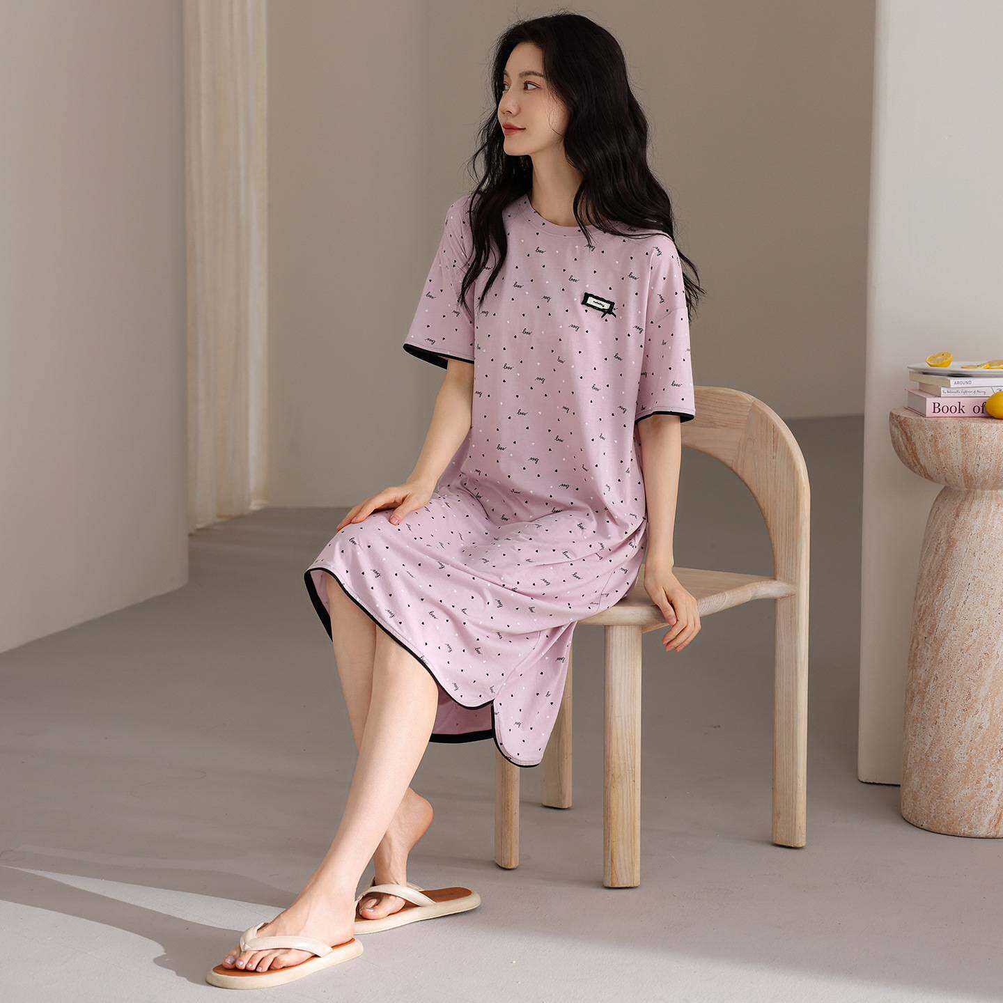 官方正品睡裙女款睡衣夏季纯棉短袖长裙家居服夏款大码孕妇休闲宽