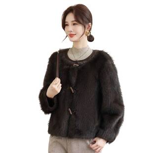 官方正品短款小香风皮毛一体2025新款妈妈仿貂绒毛毛海宁皮草外套