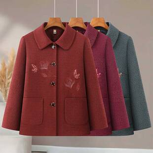 官方正品中老年人翻领绣花上衣老奶奶春装外套女妈妈春秋薄款外套