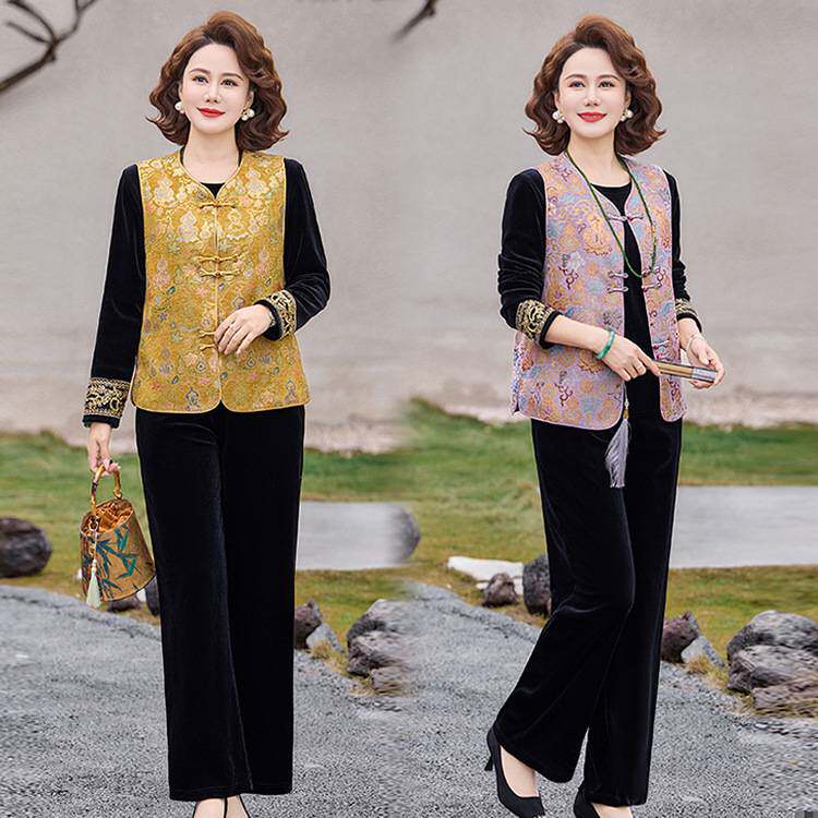 官方正品妈妈春装新中式马甲三件套今年流行中老年人女装端庄大气