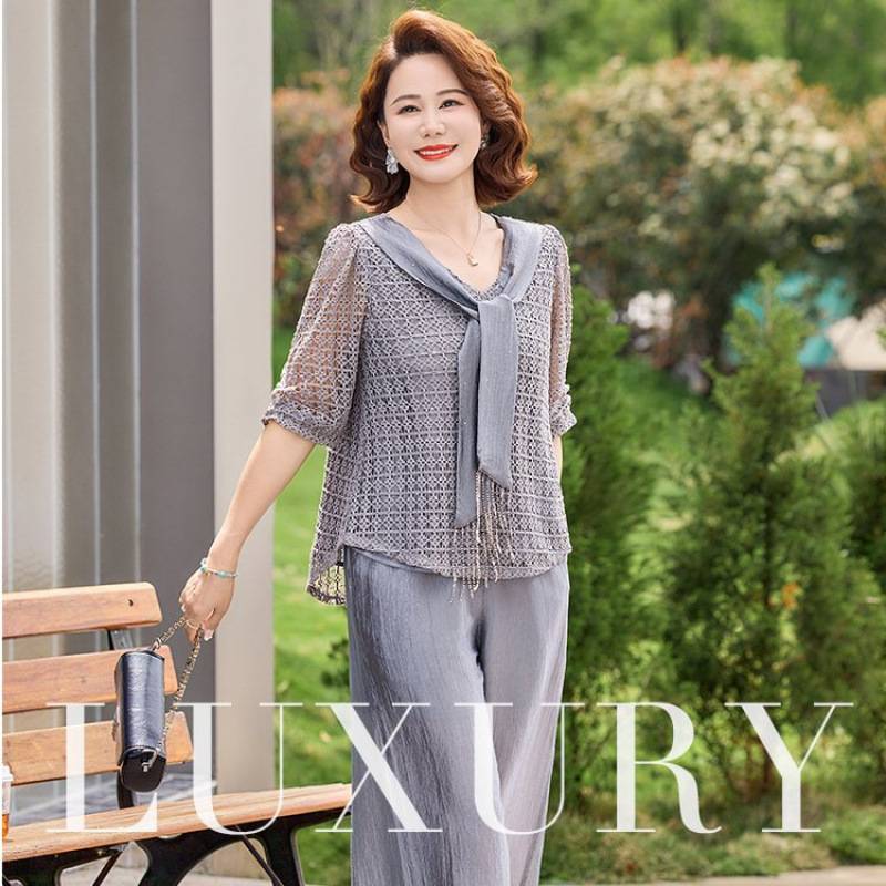 官方正品妈妈超火夏装一整套时尚套装女中老年夏季新款遮肚减龄裙