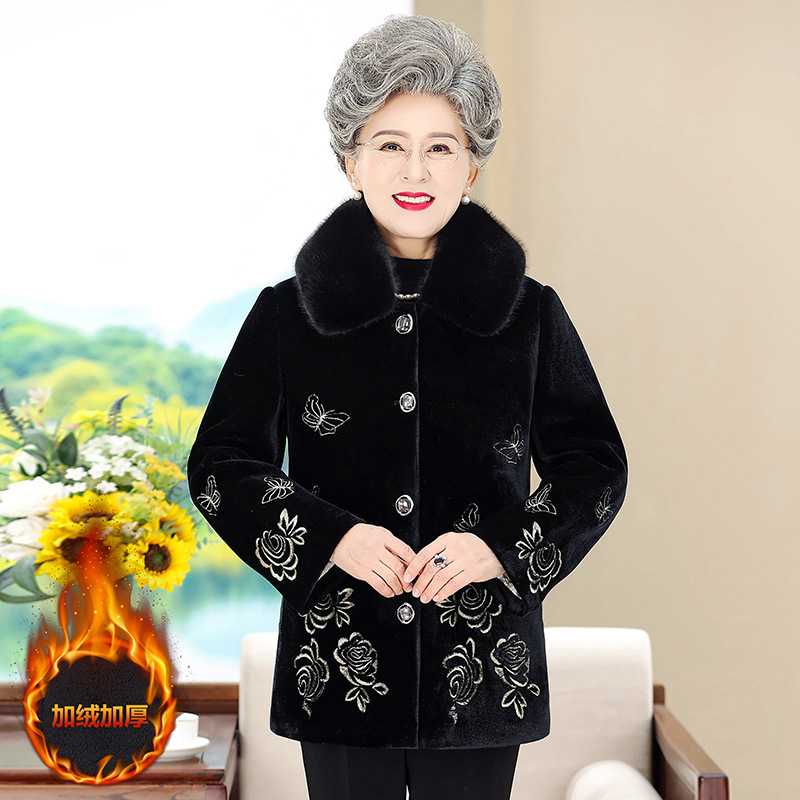 官方正品中老年人冬装棉衣奶奶装冬天加绒加厚提花棉袄妈妈金丝绒