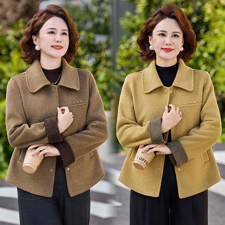 官方正品妈妈秋装双面呢气质外套中老年人休闲衣服春秋季新款时尚