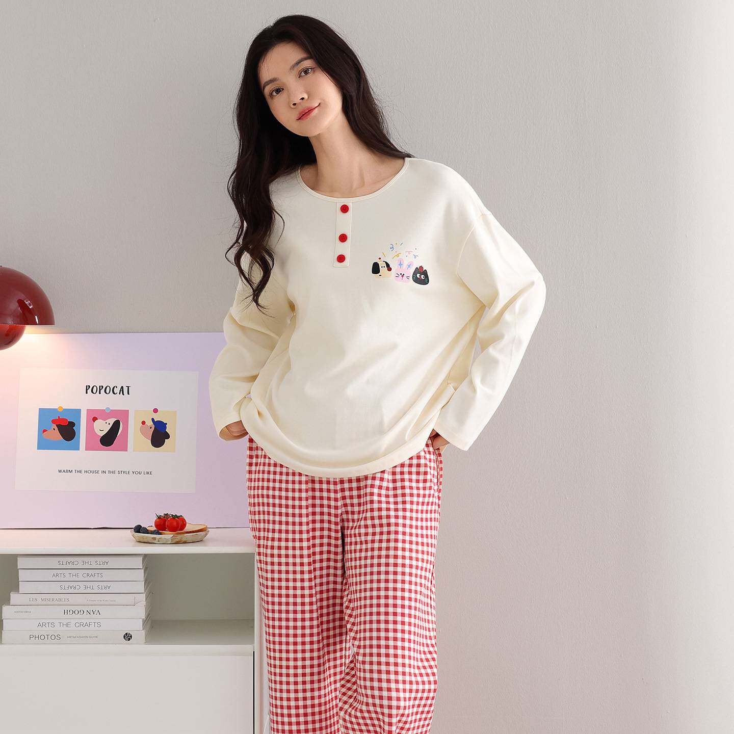 官方正品睡衣女款春秋季2026新款纯棉长袖长裤套装卡通可爱格子休