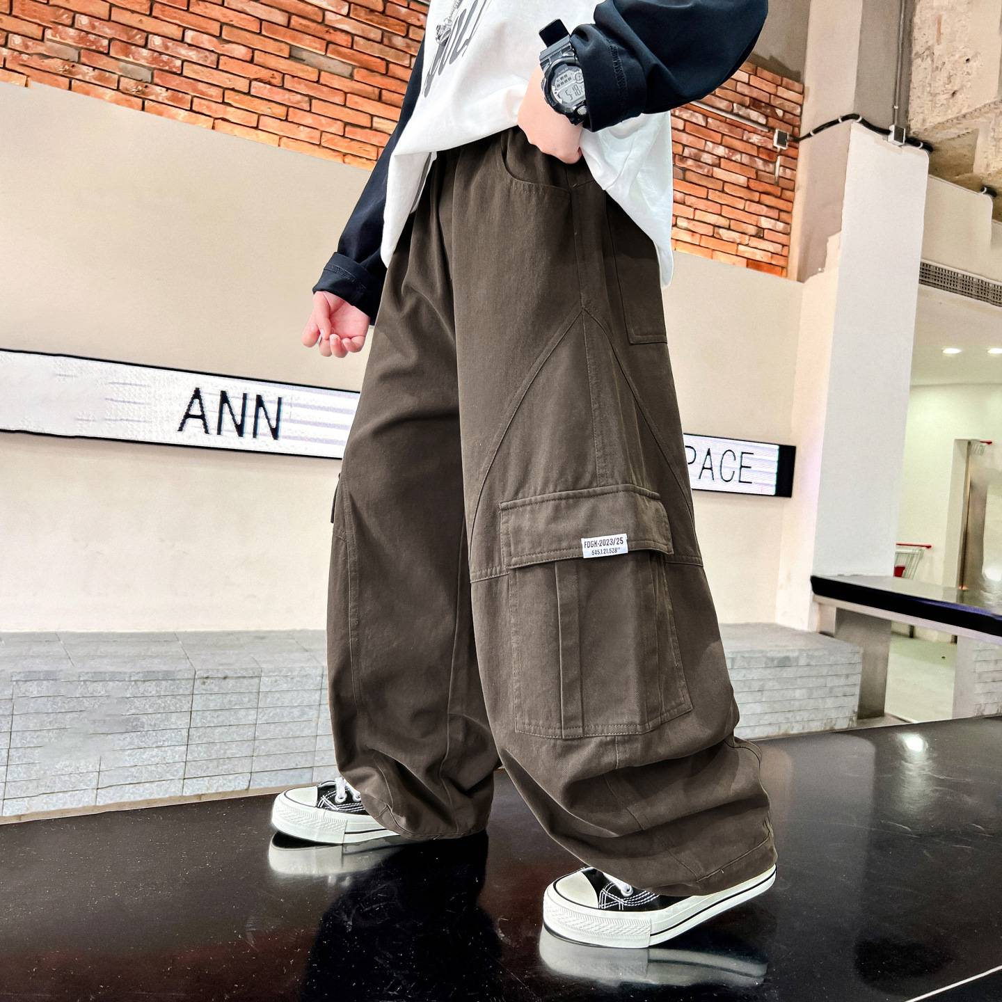 官方正品男童春秋韩范阔腿弯刀工装裤2025新款青少年儿童秋装直筒