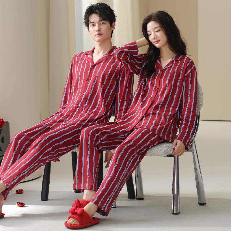 官方正品情侣睡衣女春秋款长袖莫代尔棉套装男士秋冬季红色结婚新