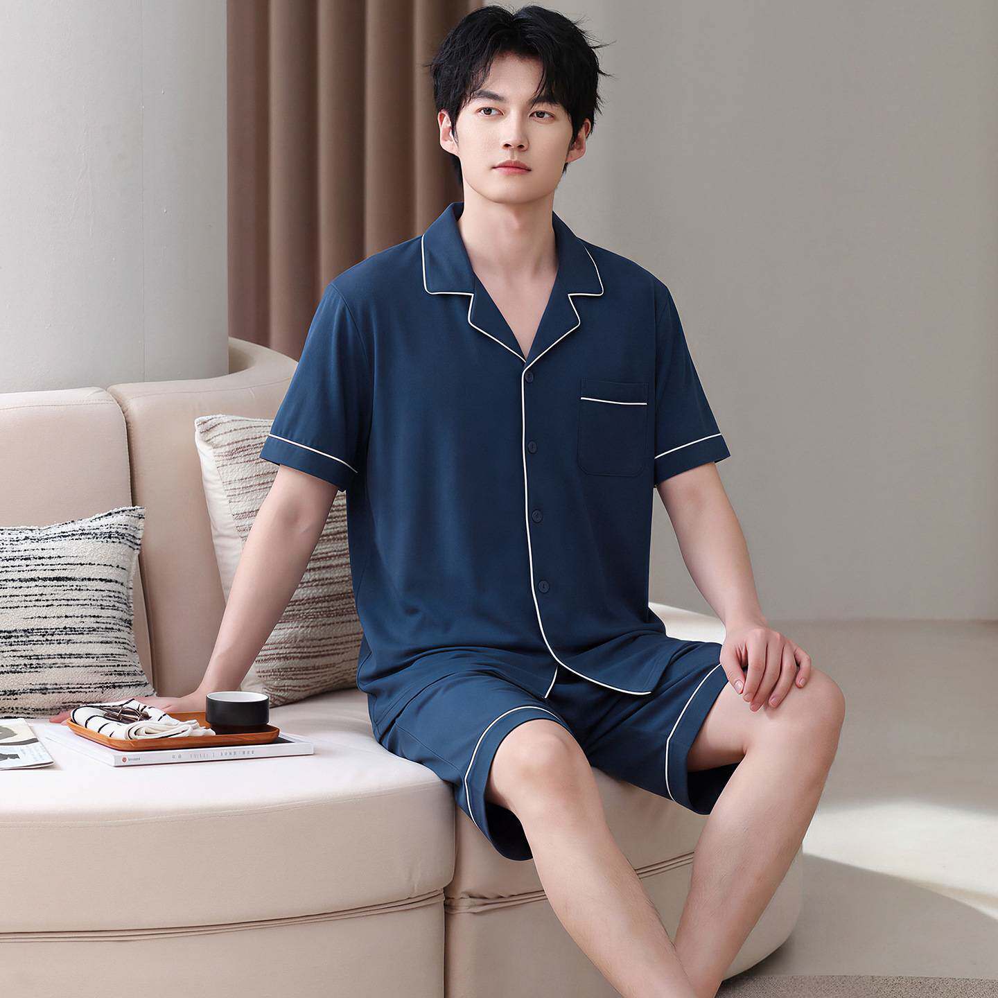 官方正品中老年人睡衣男夏季薄款纯棉短袖短裤爸爸夏天家居服套装