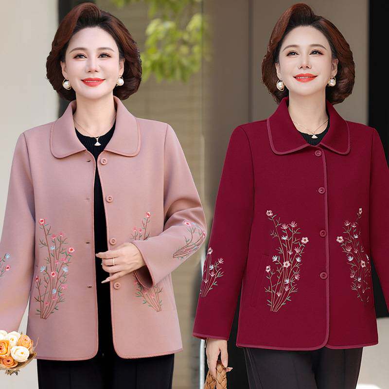 官方正品妈妈春装绣花外套中老年2026春秋新款洋气女装时尚薄款刺