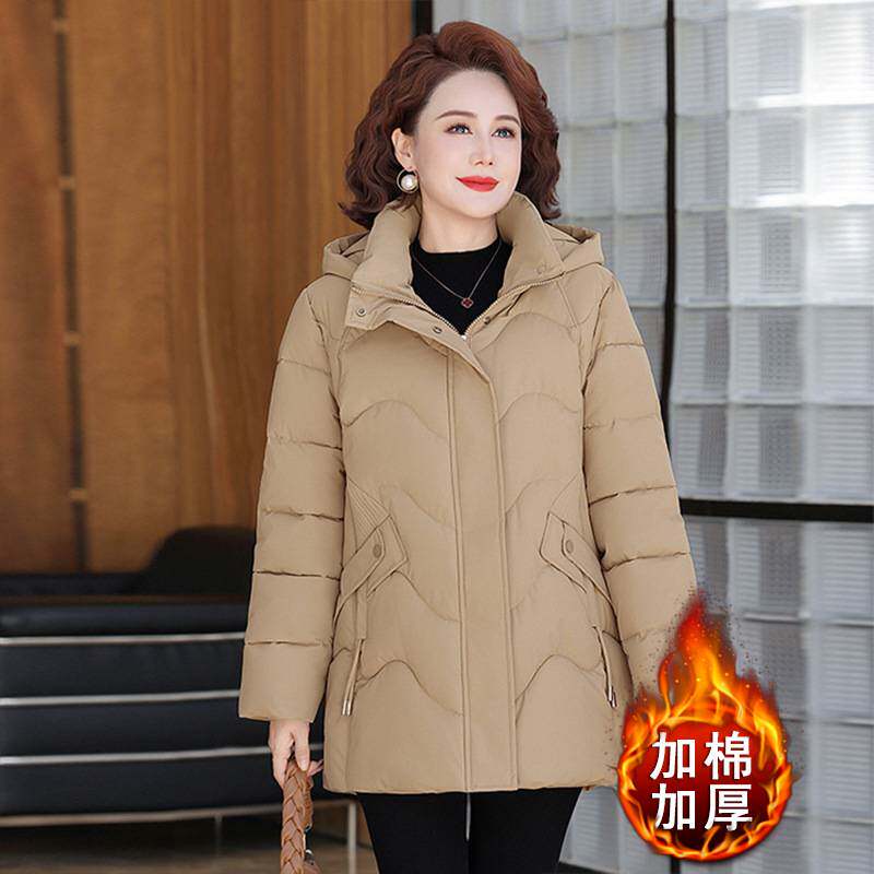 官方正品中老年妈妈中长款连帽羽绒棉棉服冬装加绒加厚款过冬穿的