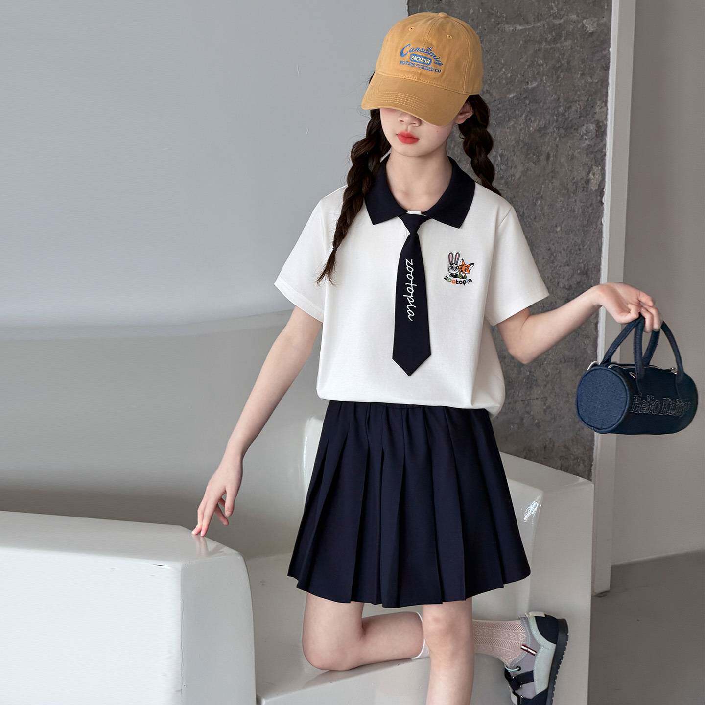 官方正品女童夏装学院风连衣裙套装2026新款洋气儿童夏季polo衫短