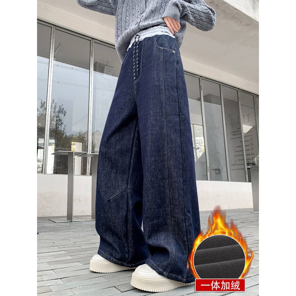 官方正品女童加绒裤子2025冬款新款中大童宽松显瘦直筒长裤一体绒