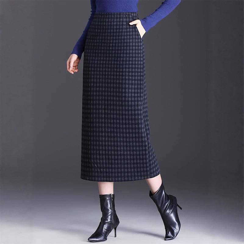 官方正品2026新款高级感毛呢格子裙包臀半身裙女秋冬巨好看开叉直