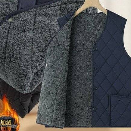 官方正品爸爸冬装中老年男棉马甲坎肩外套德绒加绒厚款保暖老人男