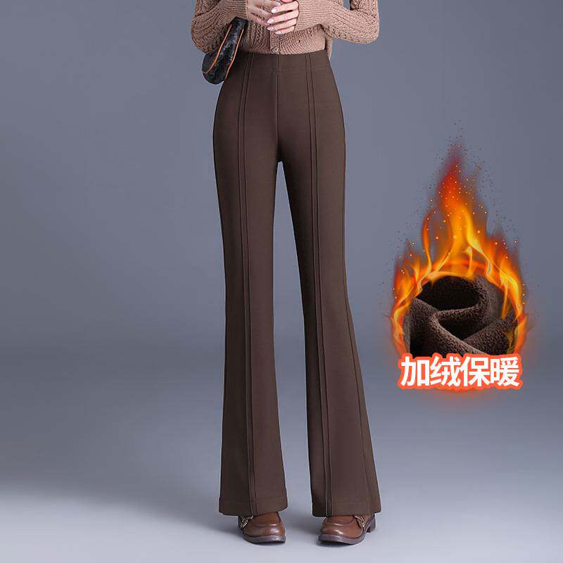 官方正品加绒加厚女士微喇裤窄版阔腿裤中年妈妈棉裤子女款秋冬季