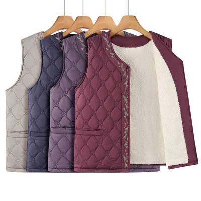 官方正品奶奶装冬装马甲内搭加绒加厚保暖马夹女中老年绣花坎肩大