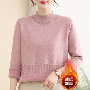 官方正品妈妈冬装加绒毛衣阔太太中老人女装洋气保暖一体绒打底针