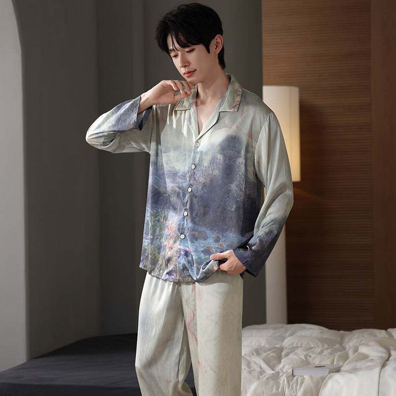 官方正品冰丝睡衣男士春秋季长袖高级感仿真丝绸夏天2026新款家居