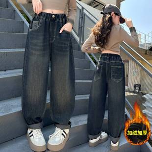 中大儿童装 官方正品 2025新款 子冬季 休闲加绒加厚保暖老爹牛 女童裤