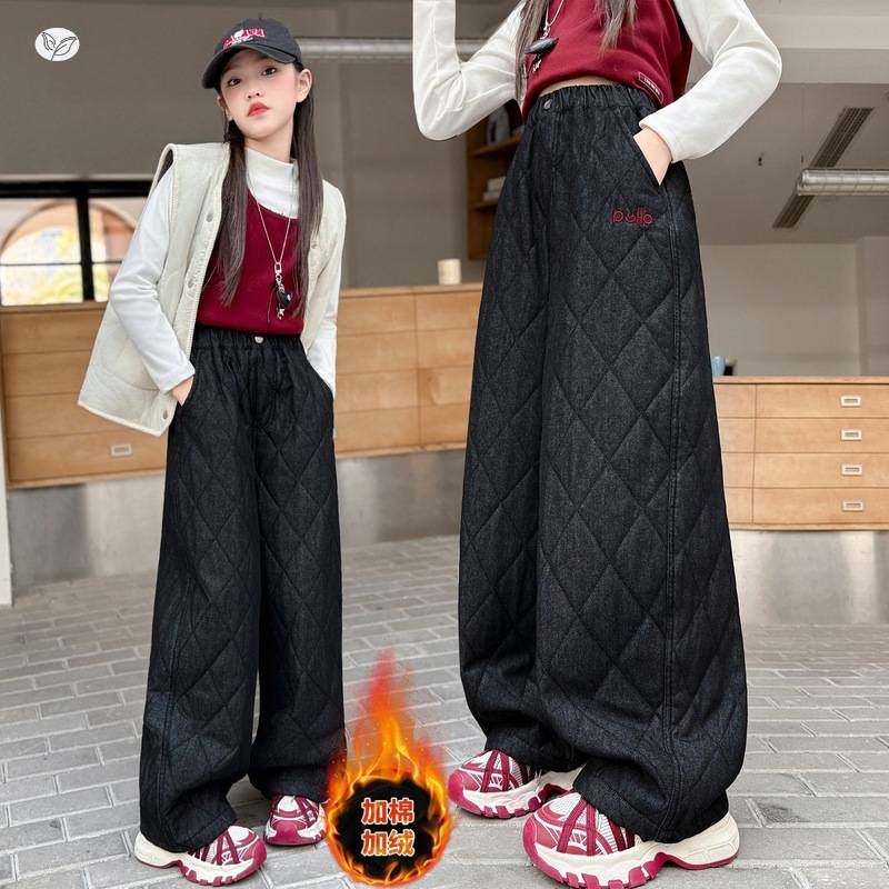 官方正品女童2025年冬季新款菱形格弯刀棉裤女大童户外加厚字母刺