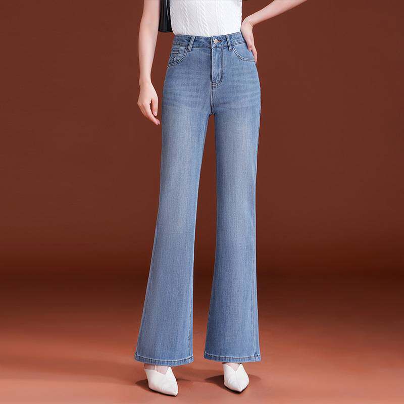 官方正品浅色微喇牛仔裤女2026春秋季新款高腰修身喇叭裤弹力显高