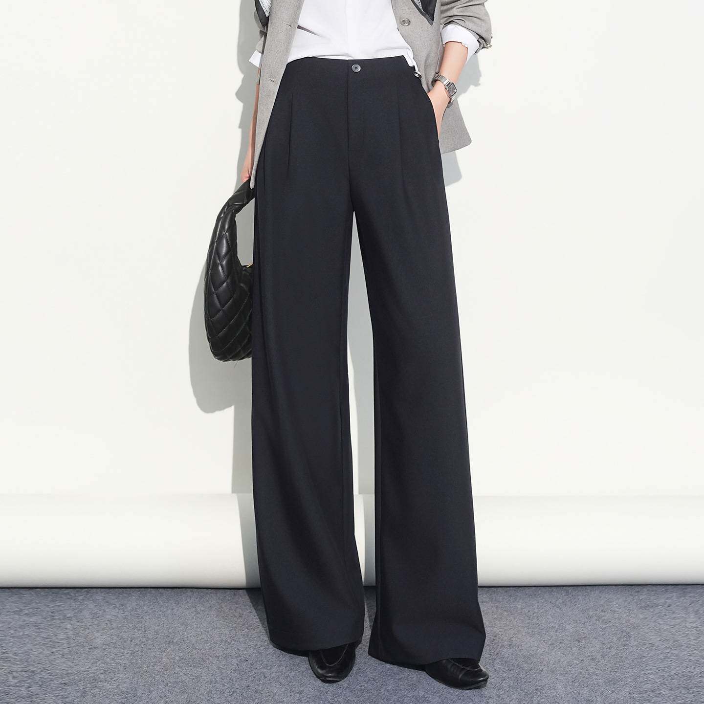 官方正品极简风2026春季新款黑色阔腿裤女高腰垂感显瘦西装长裤通