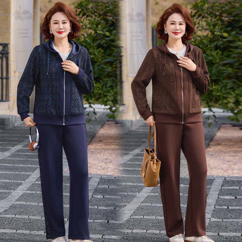 官方正品妈妈春装运动套装2026新款洋气上衣外套中年时尚显瘦连帽