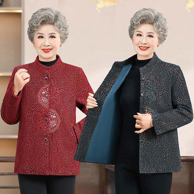 官方正品中老年人秋装立领外套女奶奶上衣薄款妈妈洋气60岁老人老